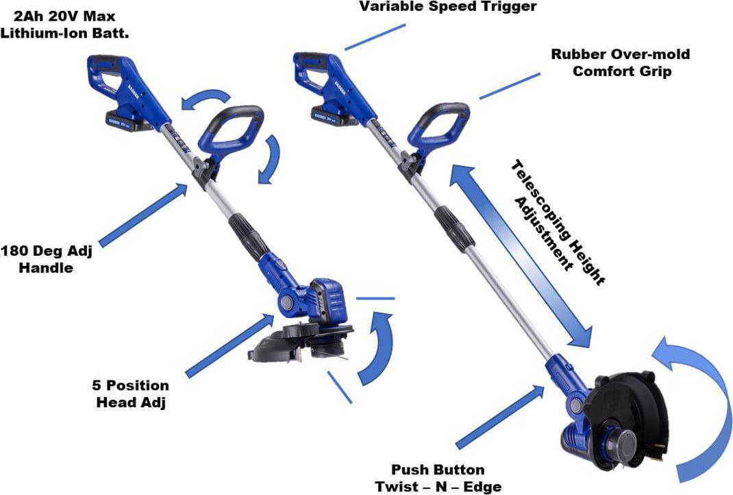 WILD BADGER POWER 20V Cordless String Trimmer/Edger Sweeper Combo 12"Weed Eater Leaf Blower - Image 2