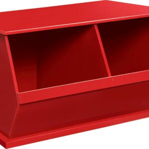 Badger Basket Children's 2-Bin Stackable Wooden Storage Cubby 5.3 Cu ft. – Red