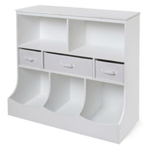 Badger Basket Children's Wooden Combo Bin with Three Baskets 55 gal Toy Storage Cube, White