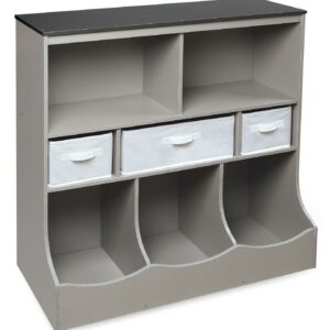 Badger Basket Combo Bin Wood Toy Storage Organizer with Three Baskets 8.6 Cu ft.- Gray