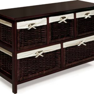 Badger Basket Five Drawer Storage Unit with Wicker Baskets -Espresso