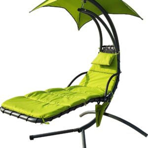 BalanceFrom Hanging Rocking Curved Chaise Lounge Chair Swing &nbsp;with Chion, Pillow, Canopy, Stand and Storage Pouch, 330-Pound Capacity