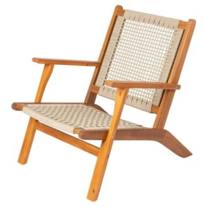 Balkene Home Natural Outdoor Chair for Relaxing ,Acacia Wood, Hand Woven Seat, Comfortable Reclining