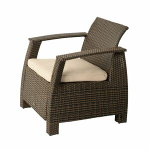 Balkene Home Bondi Deluxe Armchair & Seating Wicker Low Maintenance Khaki Cushion Included-Mocha