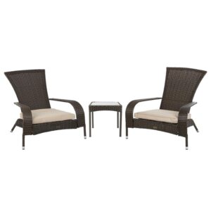 Balkene Home Coconino Wicker Conversation Set Lightweight & Adirondack Style Chairs, Wicker Includes Khaki Cushions - Mocha