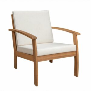 Balkene home Lio Wooden Armchair with Cushions Modern Lounge Chair Low Maintenance - Brown & White