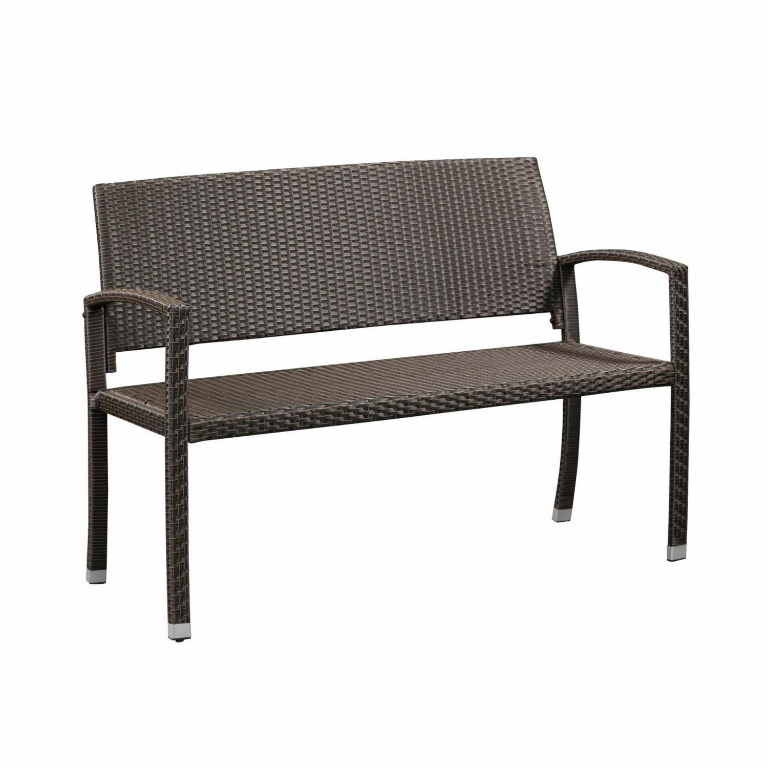 Balkene Home Miles Patio Wicker Steel Frame Bench Attractive Woven Design Easy Assembly Lightweight Patio Garden Setting - Mocha
