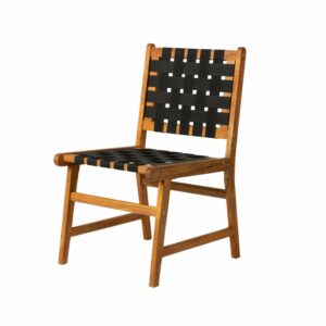 Balkene Home Sava Indoor Outdoor Armless Dining Side Chair, Portable Seating, Acacia Wood Woven Seat - Black Webbing