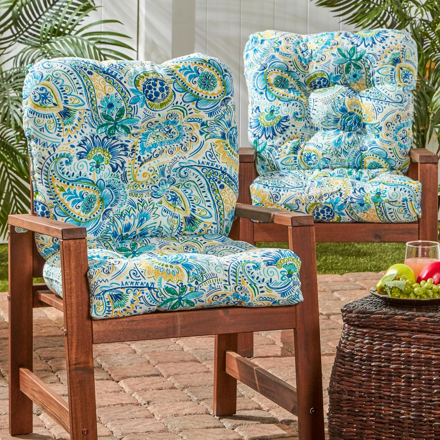 Baltic Paisley 42 x 21 in. Outdoor Tufted Dining Chair Cushion (Set of 2) by Greendale Home Fashions - Image 7