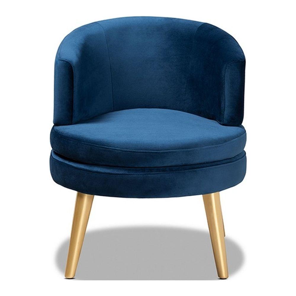 Baptiste Glam and Luxe Navy Blue Velvet Fabric Upholstered and Gold Finished Wood Accent Chair - Image 2