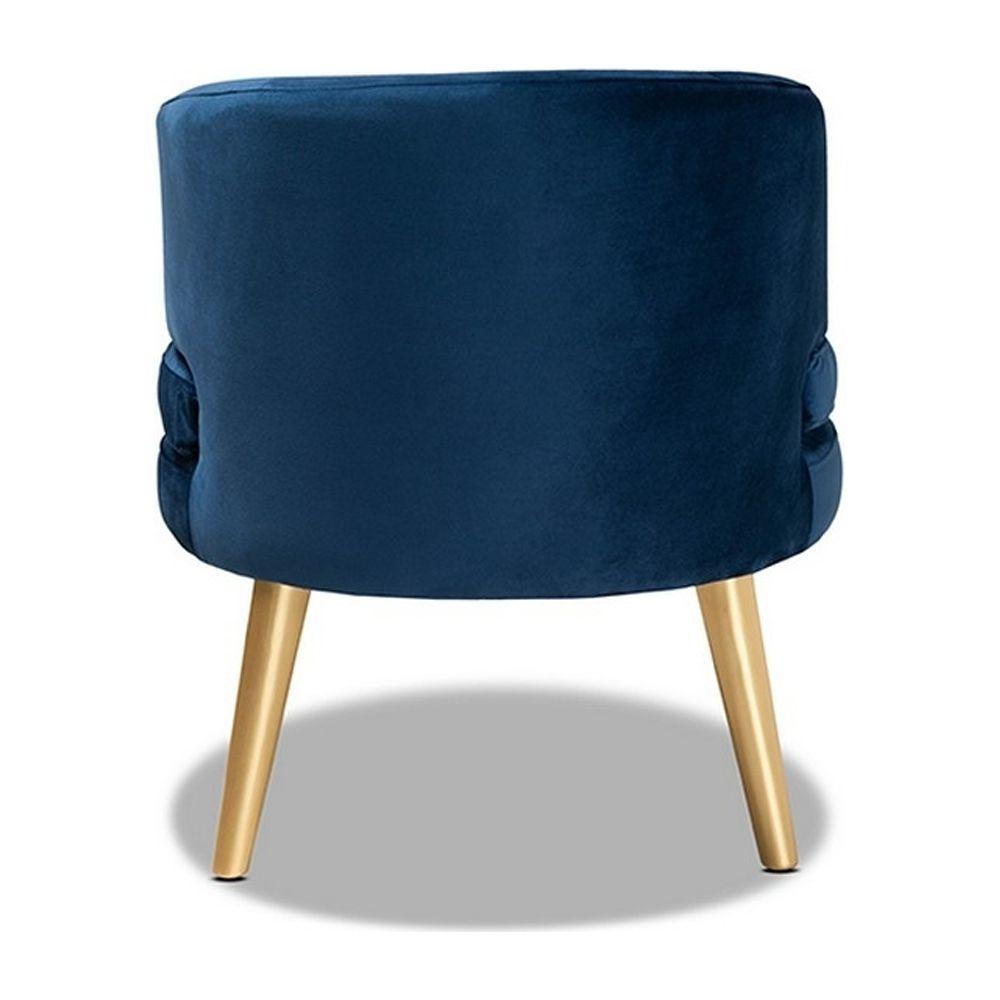 Baptiste Glam and Luxe Navy Blue Velvet Fabric Upholstered and Gold Finished Wood Accent Chair - Image 4