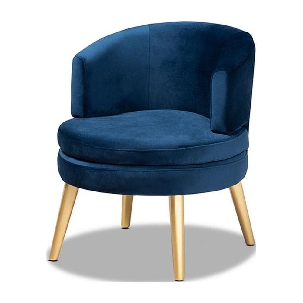 Baptiste Glam and Luxe Navy Blue Velvet Fabric Upholstered and Gold Finished Wood Accent Chair
