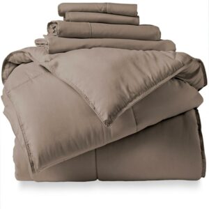 Bare Home Microfiber 5-Piece Taupe and Taupe Bed in a Bag, Twin XL