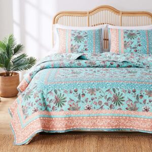 Barefoot Bungalow Audrey Vintage Floral Quilt Set, Reversibe, 3-Piece Full/Queen, Turquoise