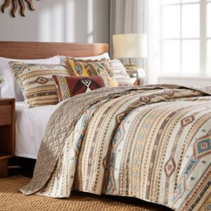 Barefoot Bungalow Phoenix Southwestern Boho Cotton-Rich Quilt Set, Tan, 2-Piece Twin/Twin XL