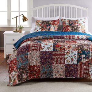 Barefoot Bungalow Peacock Blue Mocrofiber Polyester Quilt, Full/Queen - Oversized (3 Count)