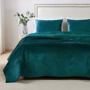 Barefoot Bungalow Riviera Velvet Finely Stitched Modern Quilt Set, Teal, 2-Piece Twin/Twin XL