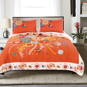 Barefoot Bungalow Topanga Boho Folk Art Quilt Set, Reversible, 3-Piece King
