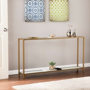Barley Narrow Metal Console, Gold with White Glass