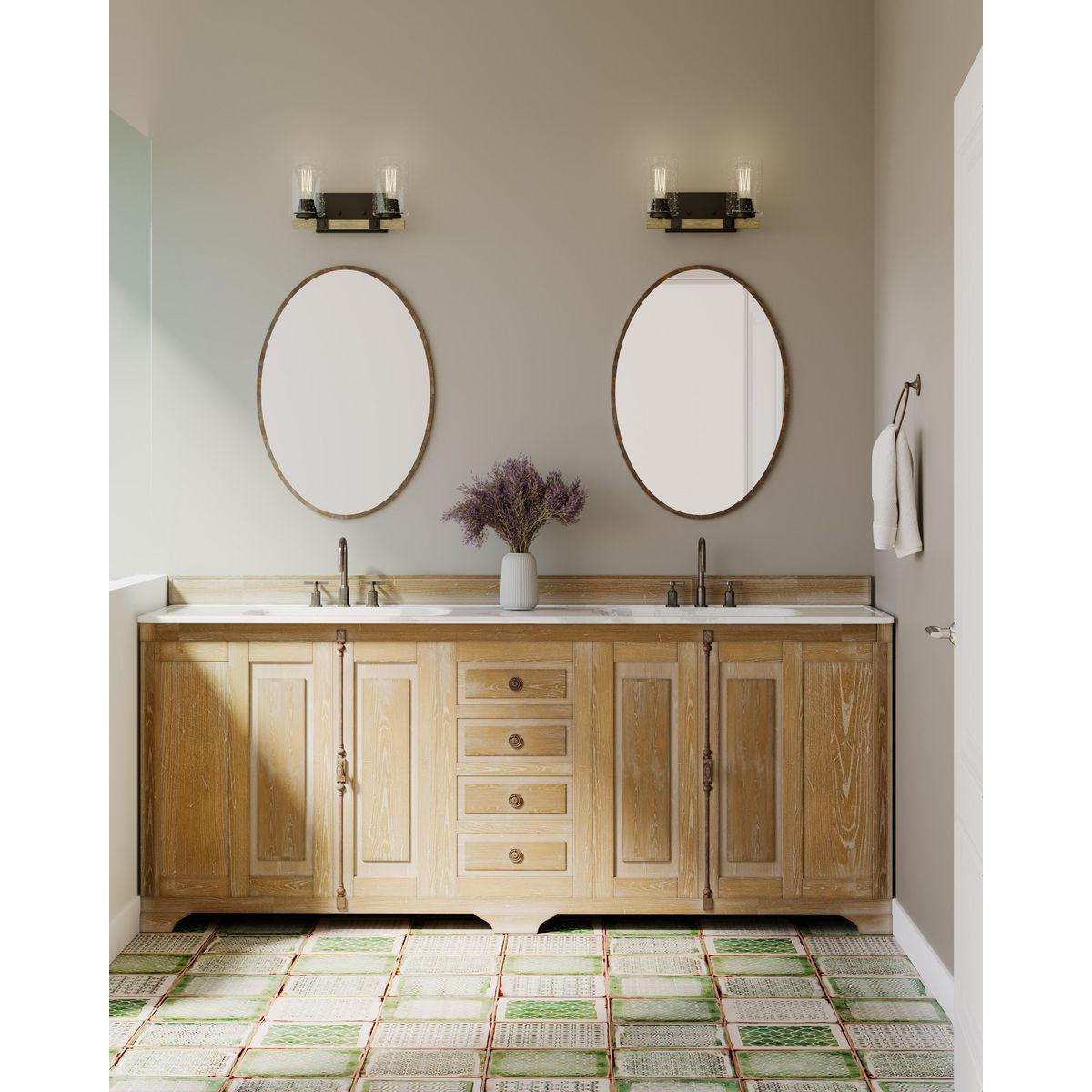 Barnes Mill Collection Two-Light Antique Bronze Clear Seeded Glass Farmhouse Bath Vanity Light - Image 2