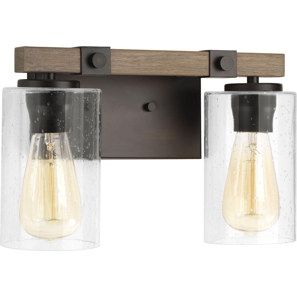 Barnes Mill Collection Two-Light Antique Bronze Clear Seeded Glass Farmhouse Bath Vanity Light - Image 7