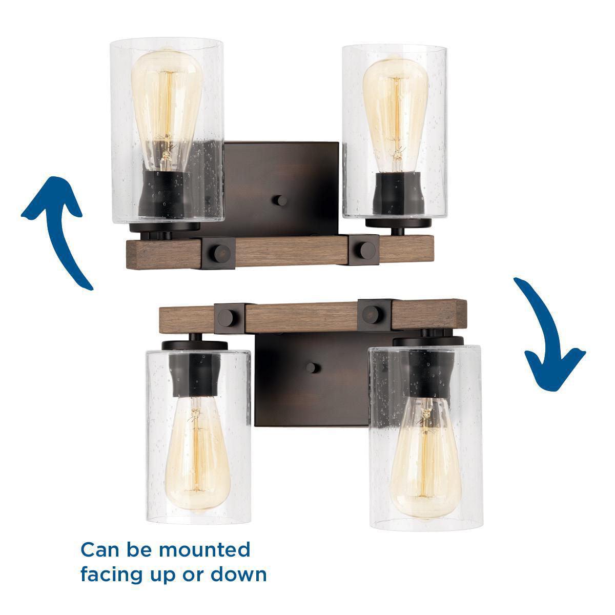 Barnes Mill Collection Two-Light Antique Bronze Clear Seeded Glass Farmhouse Bath Vanity Light - Image 9