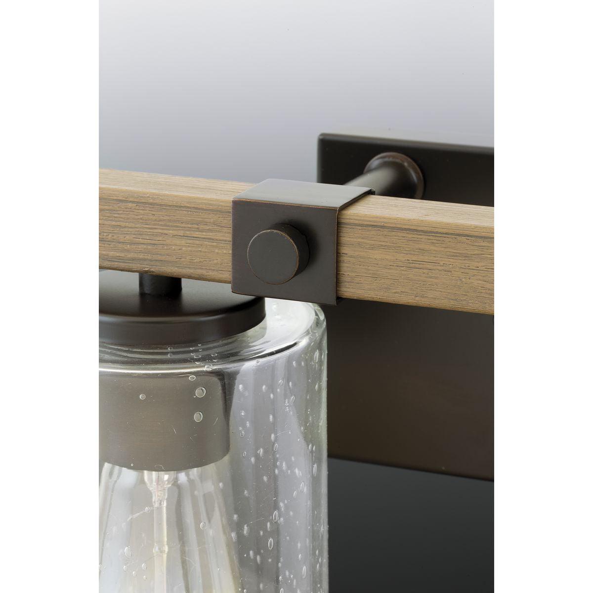 Barnes Mill Collection Two-Light Antique Bronze Clear Seeded Glass Farmhouse Bath Vanity Light - Image 3