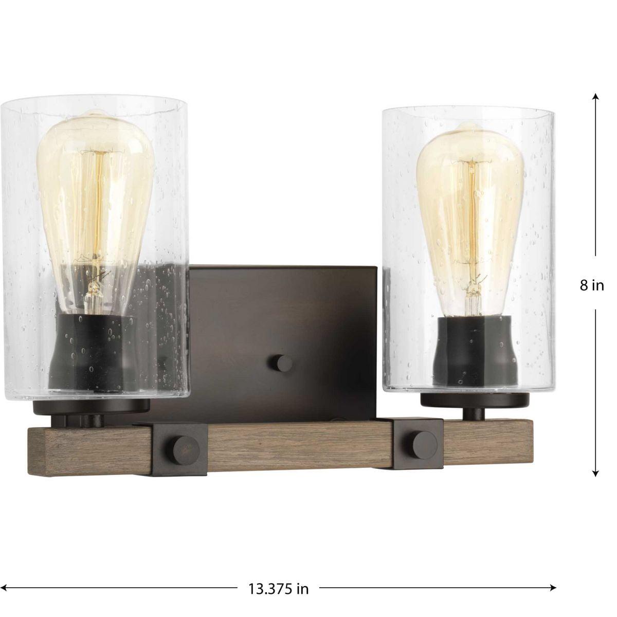 Barnes Mill Collection Two-Light Antique Bronze Clear Seeded Glass Farmhouse Bath Vanity Light - Image 12