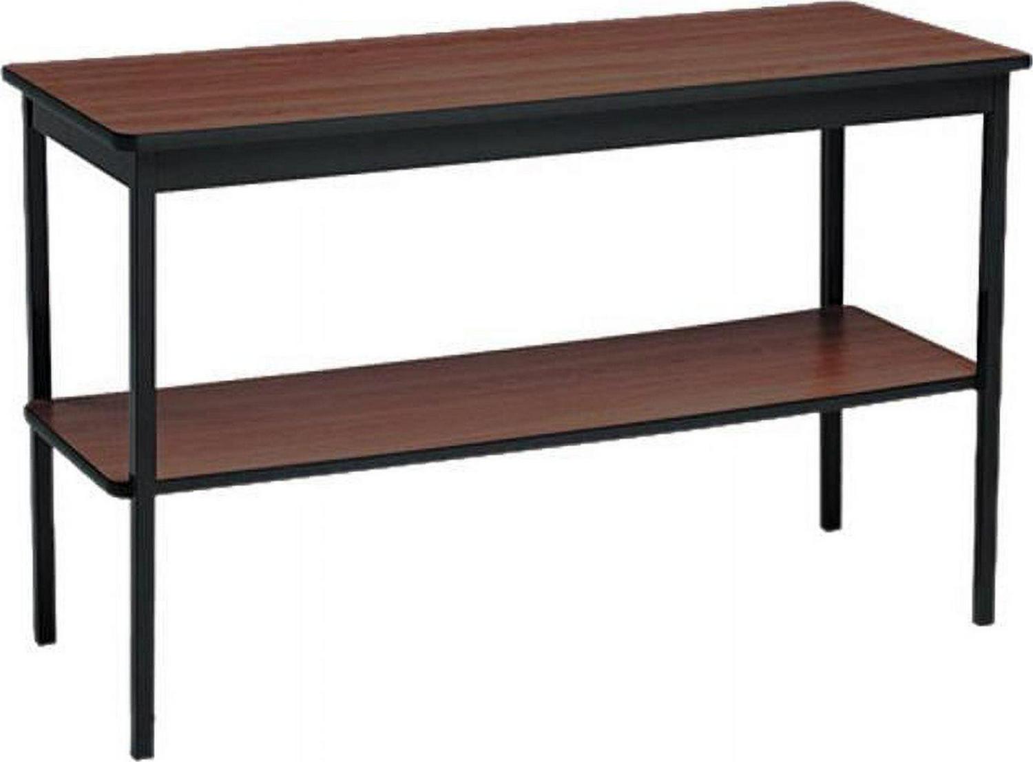Barricks Utility Table with Bottom Shelf, Rectangular, 48w x 18d x 30h, Walnut/Black