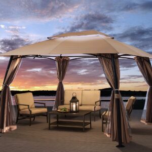 Barton 10' x 13' ft Patio Gazebo Garden Fully Enclosed Weather UV-Resistant with Mosquito Netting & Curtains -Beige