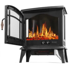 Barton - Electric Fireplace Stove Heater, 1500W Flame Function with Out Heat, 2 Heat Setting, Black