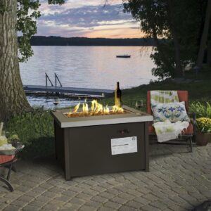 Barton Propane Fire Pit Table, 50000 BTU Gas Fire Pits Table with Lid & Glass Rock & Waterproof Cover, Outdoor Propane Firepit For Dining or Parties, Outside, Patio, Garden, Yard