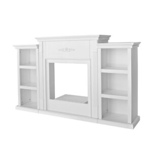 Barton 70” Freestanding Mantel Stand for 28” Electric Fireplace, Modern Media Fireplace Cabinet with Storage Shelves, White
