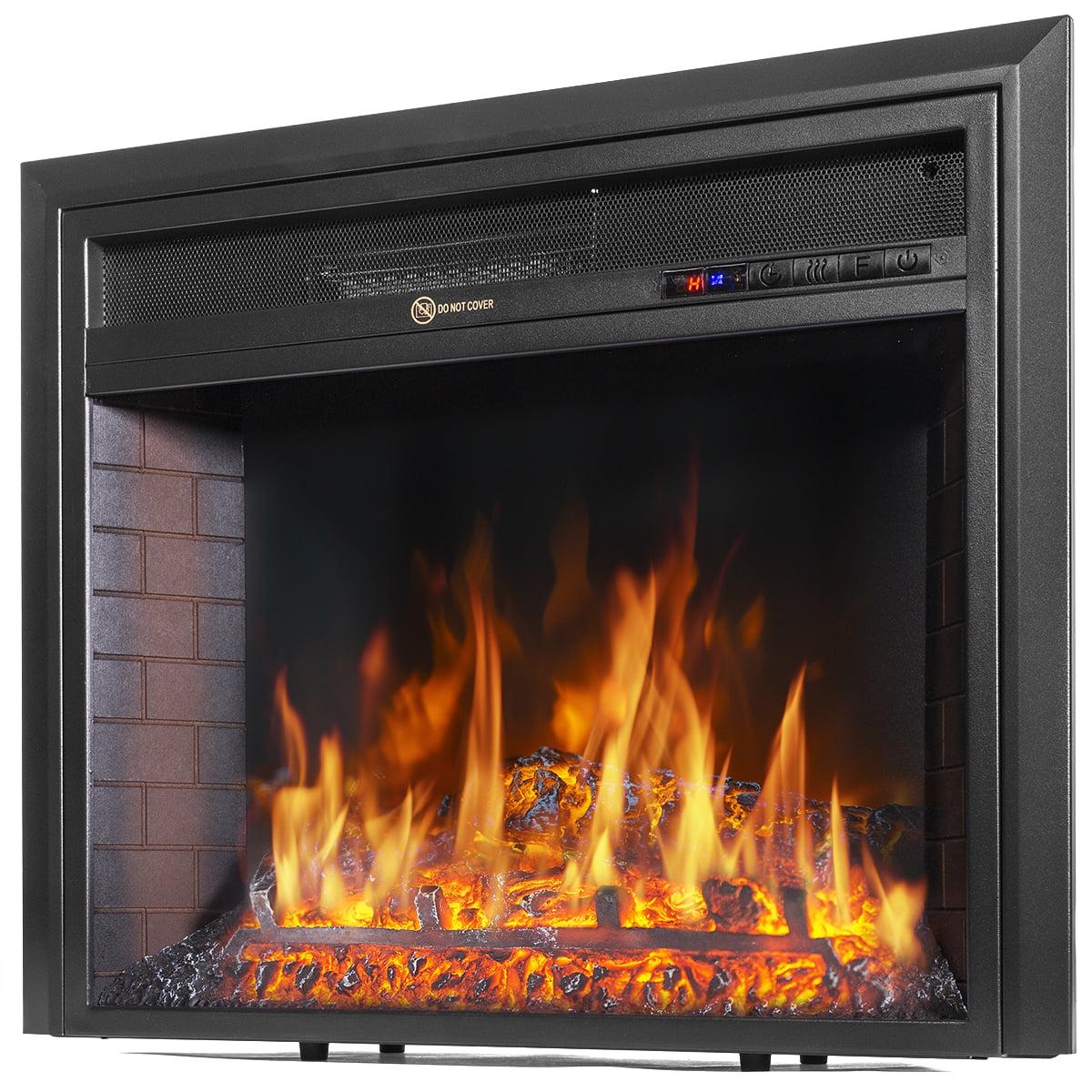 Barton 26" Electric Fireplace Inserts Heater, Recessed Fireplace, Electric Fireplace Insert w/ Remote Control, 8H Timer, 6 Brightness Settings, 750W / 1500W, (26" W x 22" H) Black