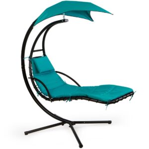 Barton Hanging Curved Chaise Lounge Chair Swing for Outdoor Backyard Patio Pillow Canopy Stand - Blue