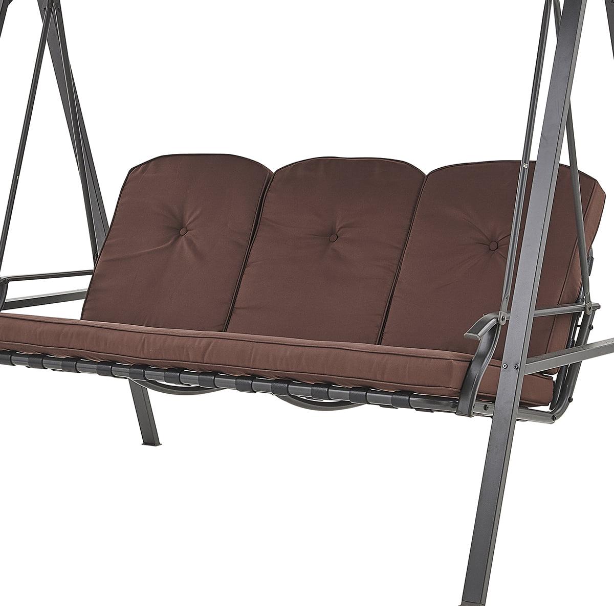 Barton Outdoor 3 Person Seating Swing Chair Adjustable Canopy Shade Bench Cushion Included, Brown - Image 5