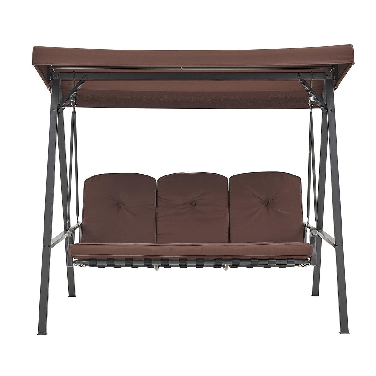 Barton Outdoor 3 Person Seating Swing Chair Adjustable Canopy Shade Bench Cushion Included, Brown - Image 3