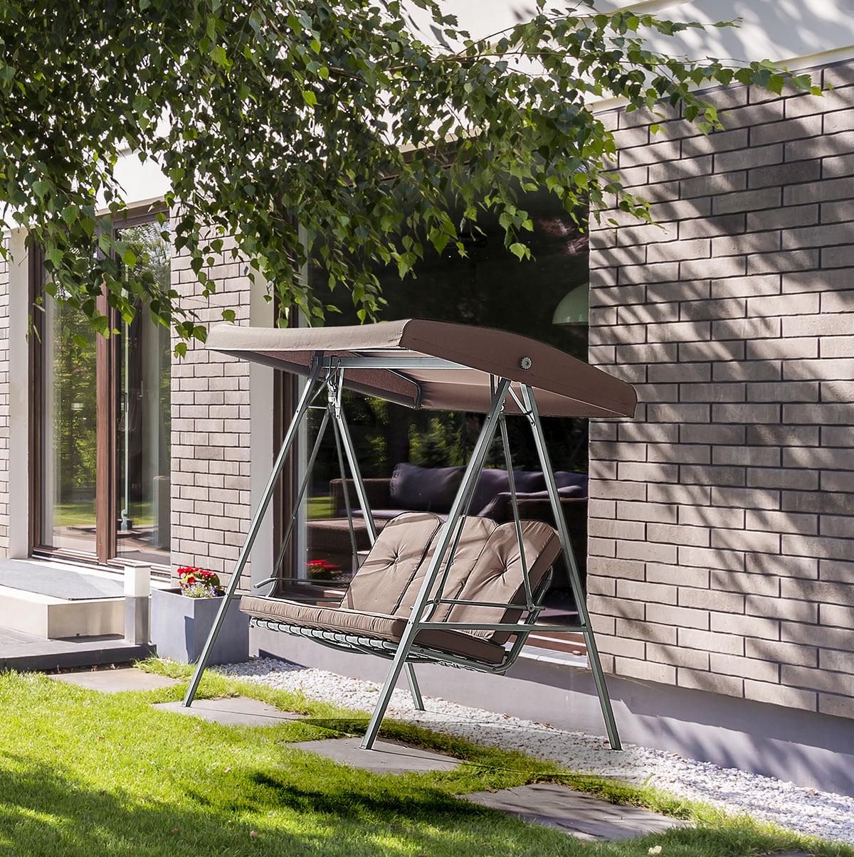 Barton Outdoor 3 Person Seating Swing Chair Adjustable Canopy Shade Bench Cushion Included, Brown - Image 2