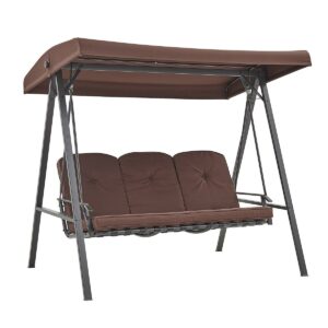 Barton Outdoor 3 Person Seating Swing Chair Adjustable Canopy Shade Bench Cushion Included, Brown