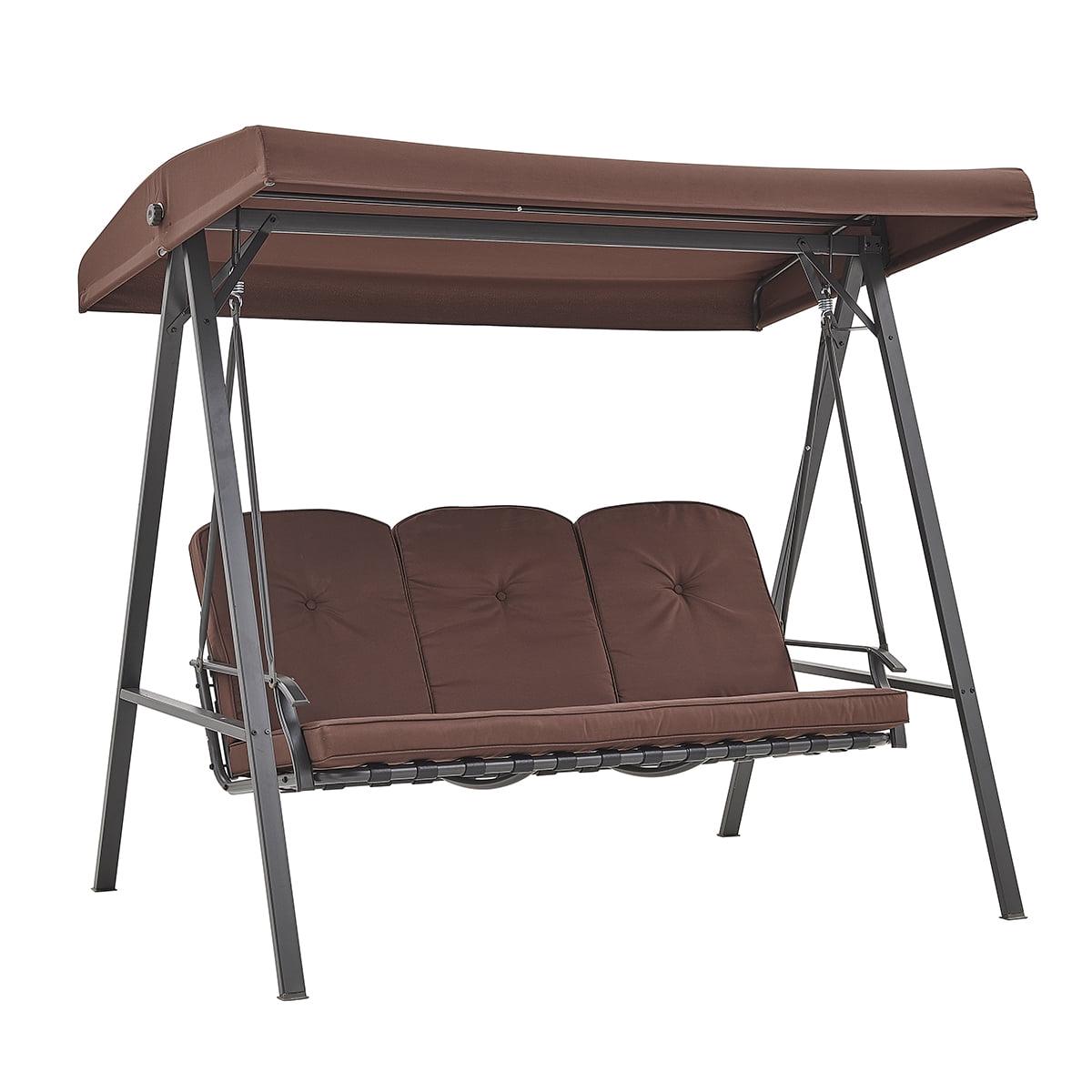 Barton Outdoor 3 Person Seating Swing Chair Adjustable Canopy Shade Bench Cushion Included, Brown