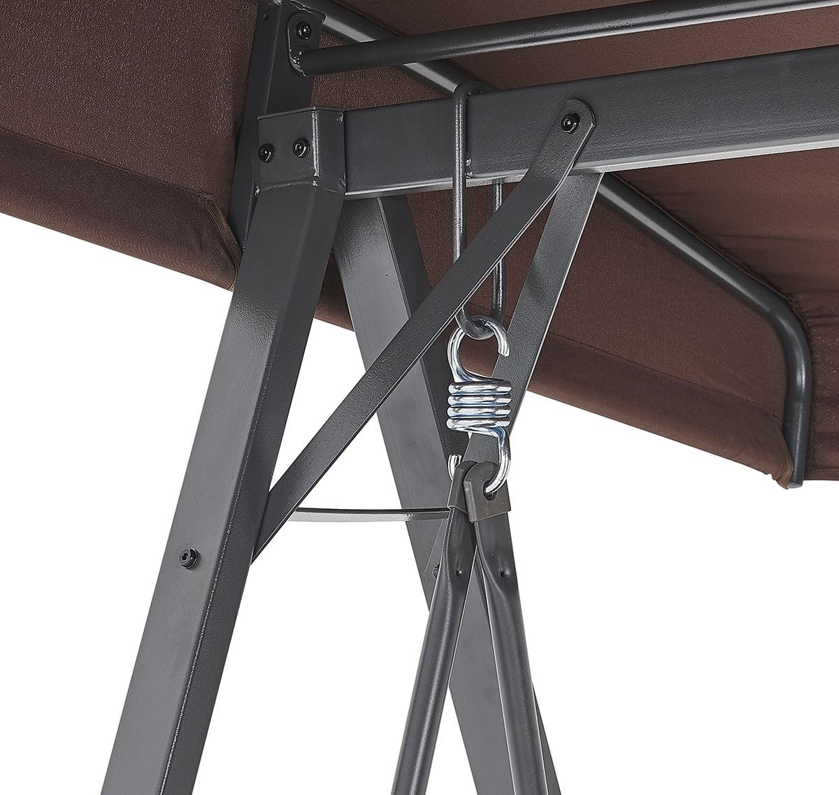 Barton Outdoor 3 Person Seating Swing Chair Adjustable Canopy Shade Bench Cushion Included, Brown - Image 4