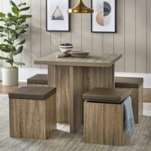 Simple Living Baxter 5-piece Table with Storage Ottoman Dining Set Taupe