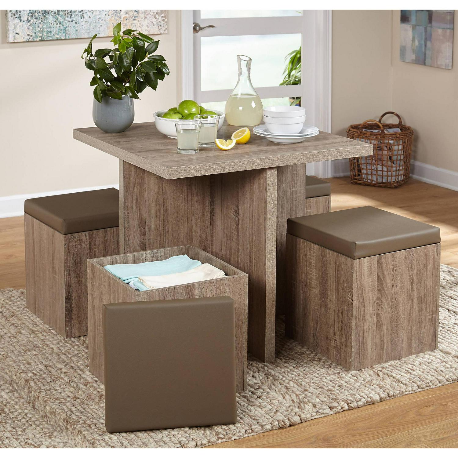Simple Living Baxter 5-piece Table with Storage Ottoman Dining Set Taupe - Image 2