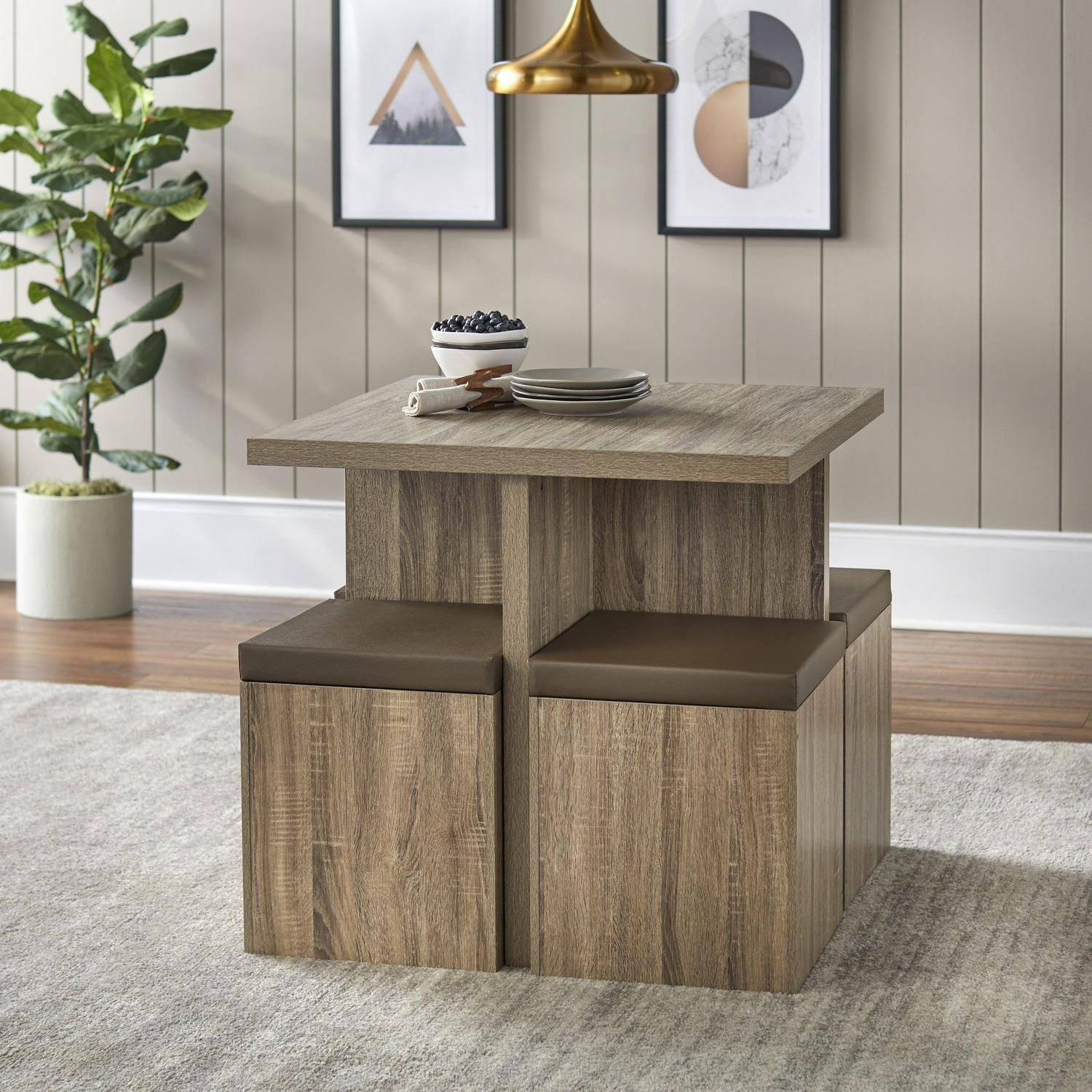 Simple Living Baxter 5-piece Table with Storage Ottoman Dining Set Taupe - Image 5