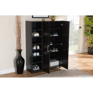Baxton Studio 2 Door Entryway Shoe Storage Cabinet with Open Shelves.