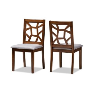 Baxton Studio Abilene Mid-Century Grey Fabric Upholstered and Walnut Brown Finished Dining Chair Set of 2