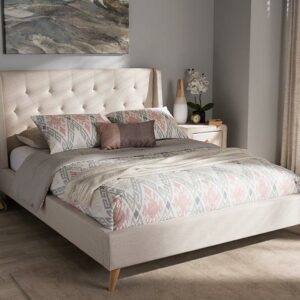Baxton Studio Adelaide Retro Modern Light Beige Fabric Upholstered Queen Size Platform Bed