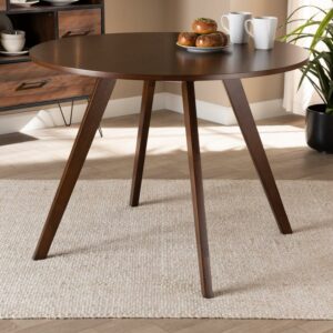 Baxton Studio Alana 39.40" Round Splayed Legs Dining Table with Assembly Required, Walnut Brown
