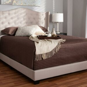 Baxton Studio Alesha Modern and Contemporary Beige Fabric Upholstered Queen Size Bed