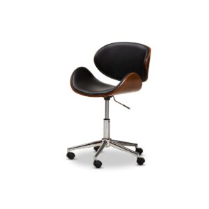 Baxton Studio Ambrosio Modern and Contemporary Black Faux Leather Upholstered Chrome-Finished Metal Adjustable Swivel